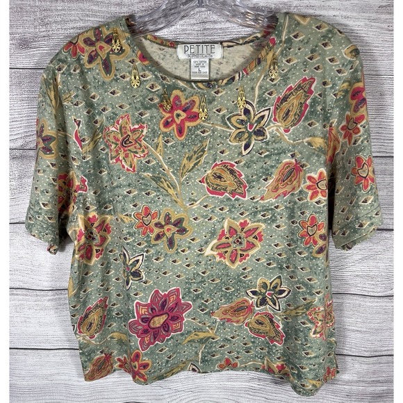 Petite Sophisticates Tops - Vintage Petite Sophisticates Womens Large Floral Cottagecore Top Green Pink